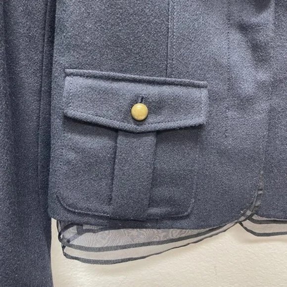 Ann Taylor Loft Size 10 Navy Blue Mesh Trim Jacket Blazer Wool Blend - Picture 2 of 7